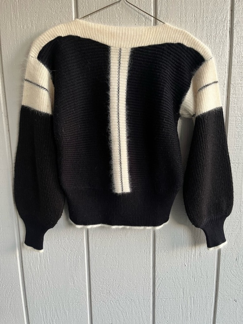 Vintage Angora Blend Knit Sweater Black + Cream‎ Contrast Colorblock Size M